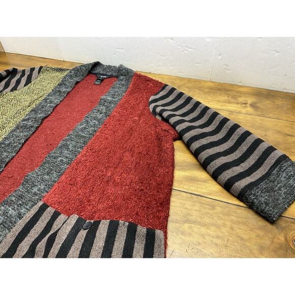 Ali Miles Boucle Knit Flyaway Colorblock 3/4 Sleeve Cardigan Sweater Womens 2X - Picture 8 of 12